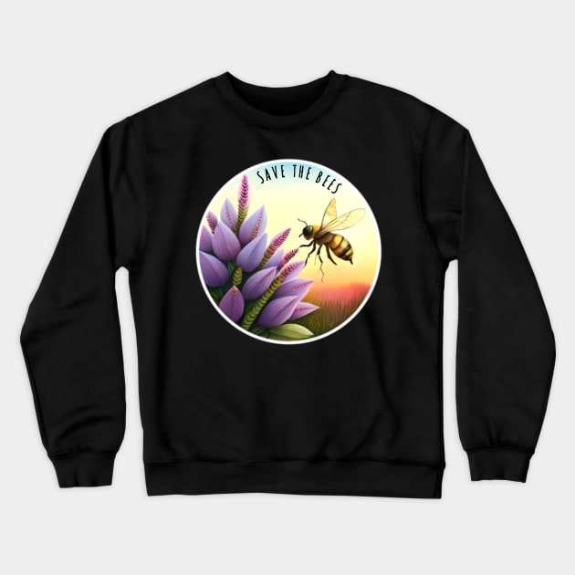 Save The Bees Honeybee and Flowers Crewneck Sweatshirt by Little Duck Designs